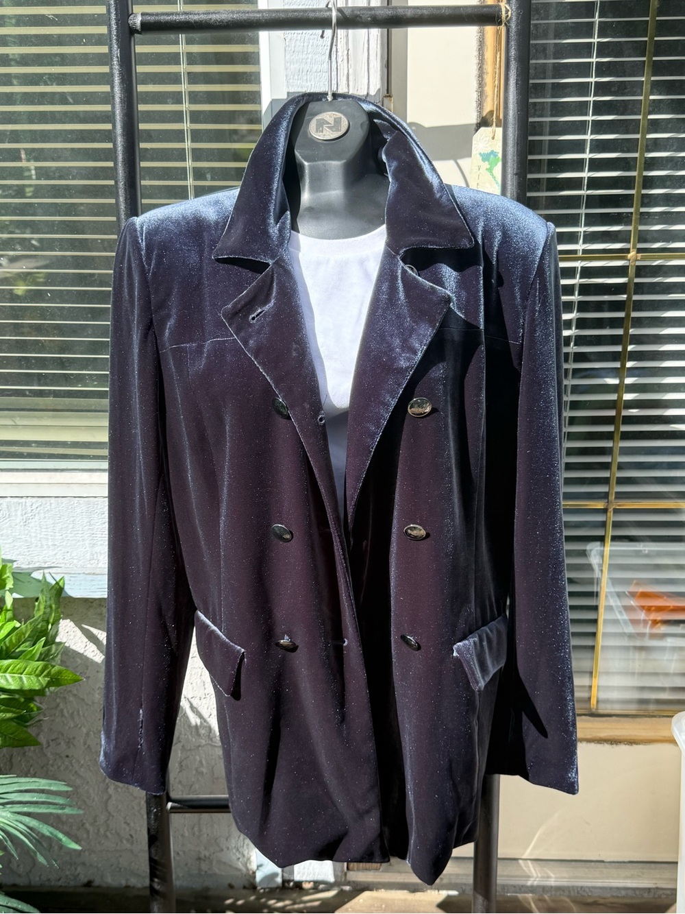 ⭐️ JONES Tailored INDIGO Blue Velvet Double Breasted jacket ⭐️ VINTAGE quality